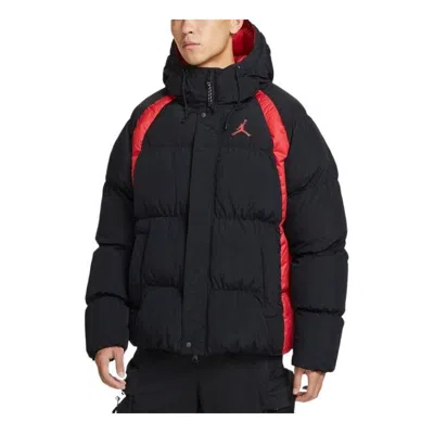 Air Jordan Geometry Pattern Color Block Hooded Padded Jacket Men's Black