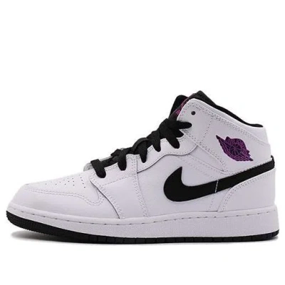 Air Jordan (gs)  1 Mid 'black Fuchsia Blast' In White
