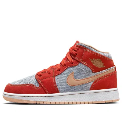 Air Jordan (gs)  1 Mid Se 'denim Red' In Orange