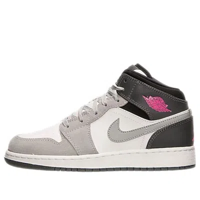 Air Jordan (gs)  1 Mid 'white Grey Hyper Pink' In Black