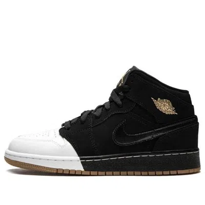 Air Jordan (gs)  1 Retro Mid 'gold And Gum' In Black