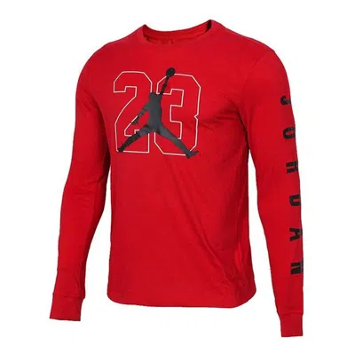 Air Jordan Large Logo Basketball Numeric Casual Breathable Sports Round Neck Long Sleeves Red