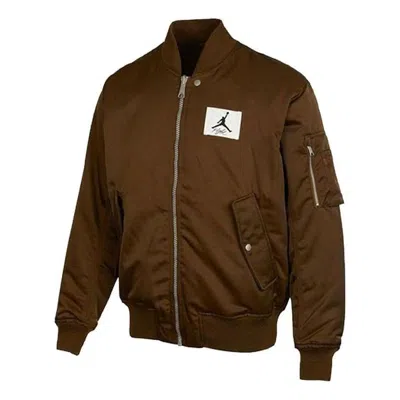 Air Jordan Logo Patch Baseball Collar Jacket 'kahki' In Brown
