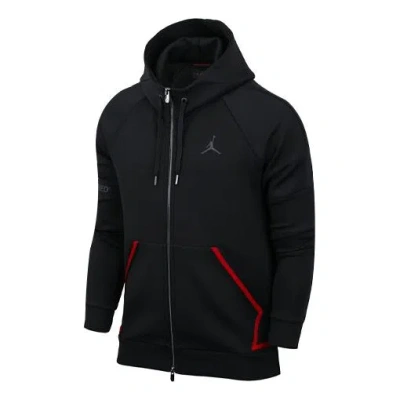 Air Jordan Logo Splicing Zipper Sports Hooded Jacket Men's Black