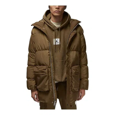 Air Jordan Logo Zipper Mid-length Down Jacket Men's Green In Multi