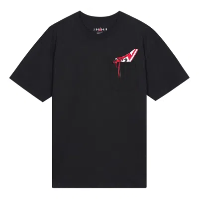 Air Jordan Men's  1 Pocket Shoes Embroidered Round Neck Short Sleeve Black T-shirt