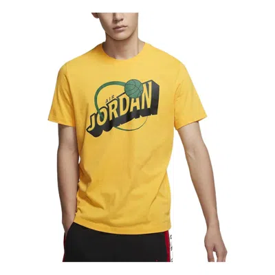Air Jordan Men's  Alphabet Printing Round Neck Pullover Short Sleeve Yellow T-shirt