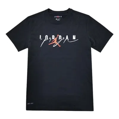 Air Jordan Men's  Alphabet Printing Round Neck Short Sleeve Black T-shirt