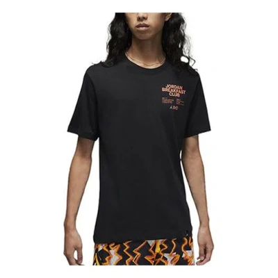 Air Jordan Men's  Alphabet Printing Straight Round Neck Pullover Short Sleeve Black T-shirt