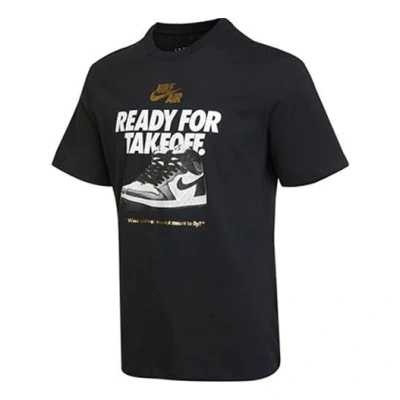 Air Jordan Men's  Alphabet Shoes Printing Round Neck Casual Short Sleeve Black T-shirt