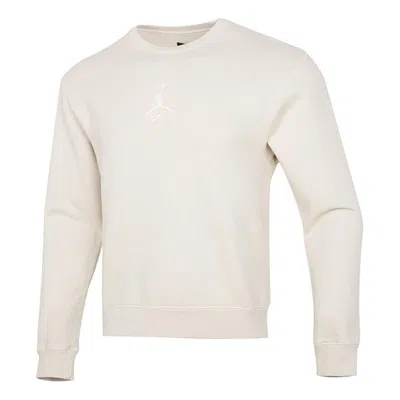Air Jordan Men's  As J Flt Hrtg Flc Crew Embroidered Logo Sports Knit Pullover Round Neck Beige In White