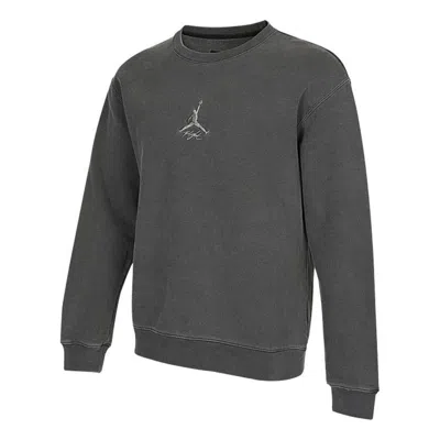 Air Jordan Men's  As J Flt Hrtg Flc Crew Embroidered Logo Sports Solid Color Knit Pullover Round Neck In Brown