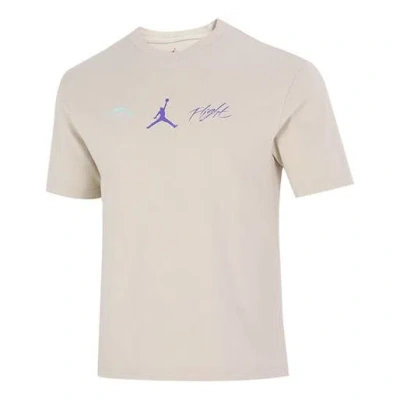 Air Jordan Men's  Back Character Alphabet Printing Casual Round Neck Short Sleeve Beach White T-shirt In Neutral