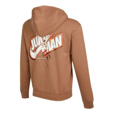 Air Jordan Men's  Casual Fleece Lined Hooded Thicken Sports Long Sleeves Jacket Brown
