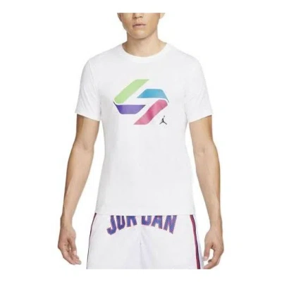 Air Jordan Men's  Casual Pattern Logo Printing Round Neck Pullover Short Sleeve White T-shirt