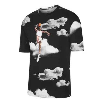 Air Jordan Men's  Casual Printing Round Neck Pullover Short Sleeve Black T-shirt