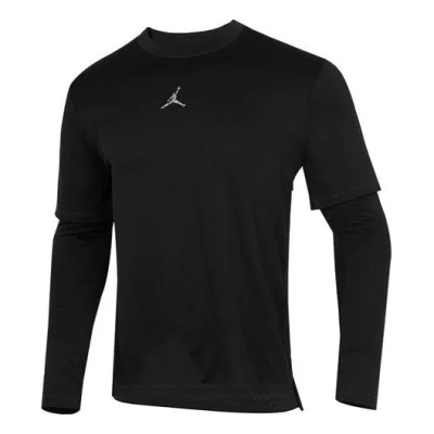 Air Jordan Men's  Casual Sports Round Neck Colorblock Long Sleeves Black T-shirt
