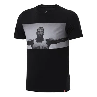 Air Jordan Men's  Character Printing Round Neck Pullover Short Sleeve Black T-shirt