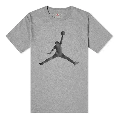 Air Jordan Men's  Chest Large Logo Printing Round Neck Cotton Short Sleeve Gray T-shirt