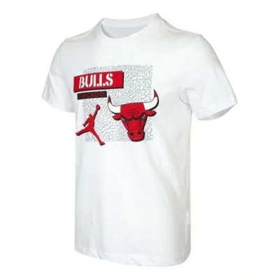 Air Jordan Men's  Chicago Bulls Basketball Sports Printing Round Neck Short Sleeve White T-shirt