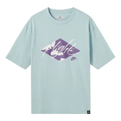 Air Jordan Men's  Clouds Alphabet Printing Casual Round Neck Short Sleeve Blue T-shirt