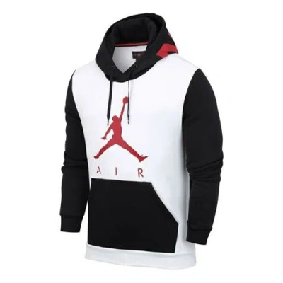 Air Jordan Men's  Colorblock Logo Printing Fleece Lined Stay Warm Hooded Pullover Sports White