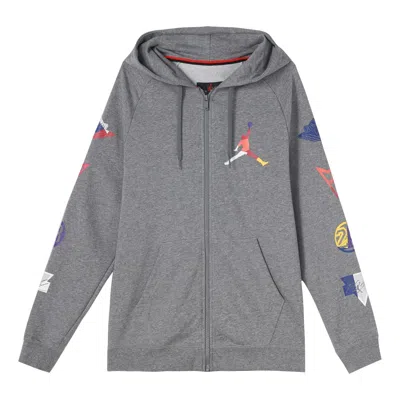 Air Jordan Men's  Colorful Logo Zipper Gray Hooded Jacket