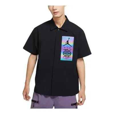 Air Jordan Men's  Dongdan Laser Pattern Pullover Round Neck Short Sleeve Black T-shirt