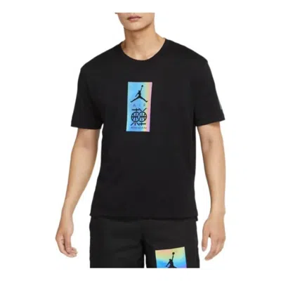 Air Jordan Men's  Dri-fit Dongdan Colorful Logo Printing Sports Short Sleeve Black T-shirt