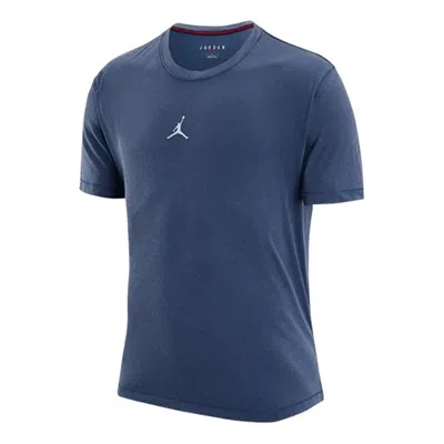 Air Jordan Men's  Dri-fit Solid Color Logo Printing Round Neck Pullover Short Sleeve Blue T-shirt