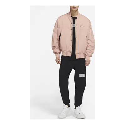 Air Jordan Men's  Logo Baseball Collar Contrasting Colors Autumn Rose Retro Gray Jacket In Pink