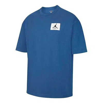 Air Jordan Men's  Logo Label Loose Round Neck Pullover Short Sleeve France Blue T-shirt
