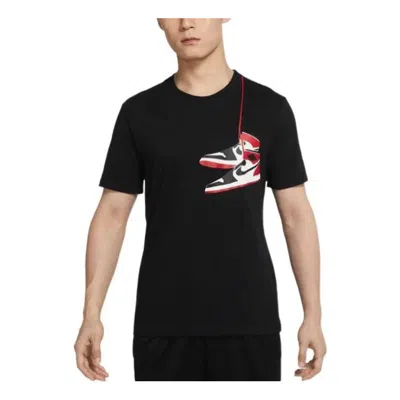 Air Jordan Men's  Logo Printing Pattern Pullover Round Neck Short Sleeve Black T-shirt
