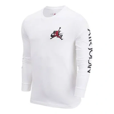 Air Jordan Men's  Logo Printing Round Neck Long Sleeves White T-shirt
