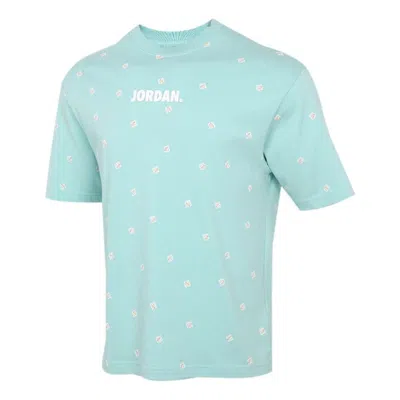 Air Jordan Men's  Logo Sports Round Neck Short Sleeve Light Blue T-shirt In Green