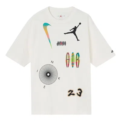 Air Jordan Men's  Multi-color Alphabet Numeric Logo Printing Casual Short Sleeve White T-shirt