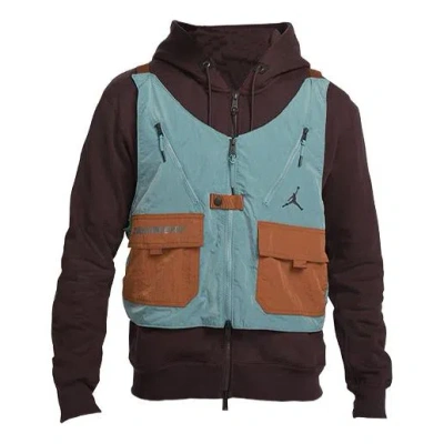 Air Jordan Men's  Multiple Pockets Solid Color Logo Detachable Fleece Lined Hooded Jacket Coffee In Black