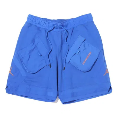 Air Jordan Men's  Multiple Pockets Solid Color Straight Sports Shorts Blue