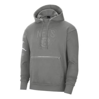 Air Jordan Men's  Nba Brooklyn Nets Fleece Lined Stay Warm Sports Pullover Gray