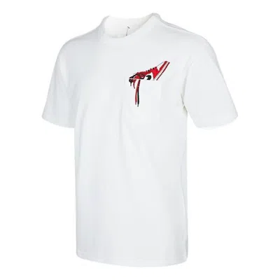 Air Jordan Men's  Pocket Shoes Embroidered Solid Color Round Neck Short Sleeve White T-shirt