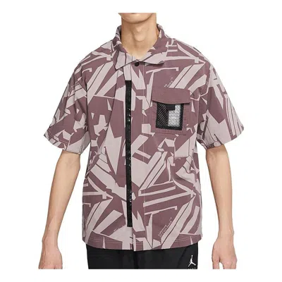 Air Jordan Men's  Printing Knit Short Sleeve Pink Brown Shirt