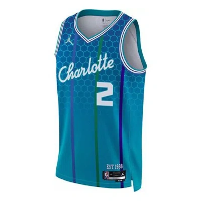 Air Jordan Men's  Retro Basketball Jersey/vest Sw Fan Edition 21-22 Season Charlotte Hornets Lonzo Ba In Blue