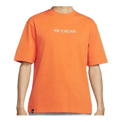 Air Jordan Men's  Solid Color Alphabet Logo Round Neck Short Sleeve Orange T-shirt
