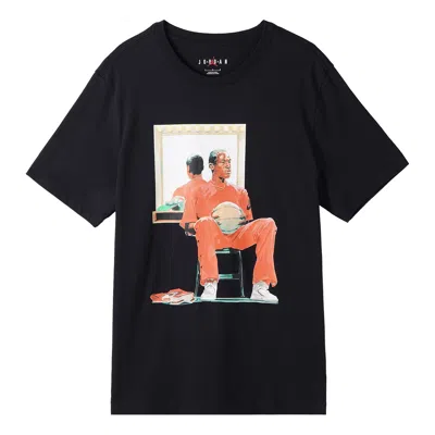 Air Jordan Men's  Solid Color Character Pattern Printing Round Neck Short Sleeve Black T-shirt