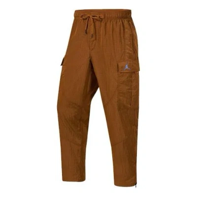 Air Jordan Men's  Solid Color Splicing Woven Long Pants/trousers Brown