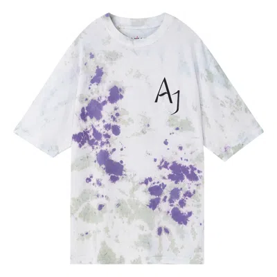 Air Jordan Men's  Splash Ink Color Block Alphabet Printing Casual Short Sleeve Blue T-shirt In White