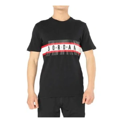 Air Jordan Men's  Splicing Alphabet Logo Printing Casual Short Sleeve Black T-shirt