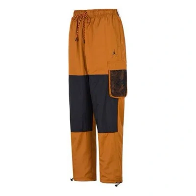 Air Jordan Men's  Ss22 Contrast Color Stitching Woven Sports Pants/trousers/joggers Green Copper In Brown