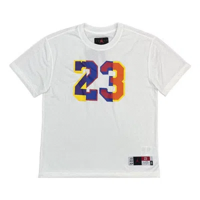 Air Jordan Men's  Ss22 Dna Colorblock Numeric Printing Mesh Breathable Short Sleeve White T-shirt