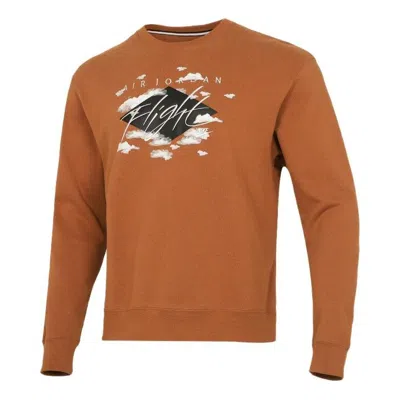 Air Jordan Men's  Ss22 Printing Fleece Sports Round Neck Khaki In Brown